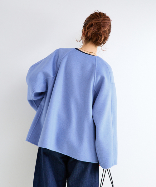 B.C STOCK(ベーセーストック)の「《追加2》S120ブレンドショート丈リバーシブルコート(ノーカラーコート・レディース・ダークブルー/ライトグレー・FREE)」の15枚目の写真