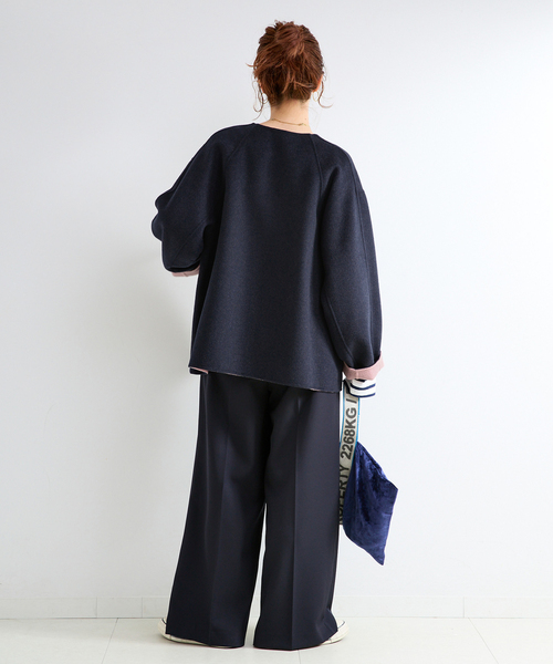 B.C STOCK(ベーセーストック)の「《追加2》S120ブレンドショート丈リバーシブルコート(ノーカラーコート・レディース・ダークブルー/ライトグレー・FREE)」の19枚目の写真