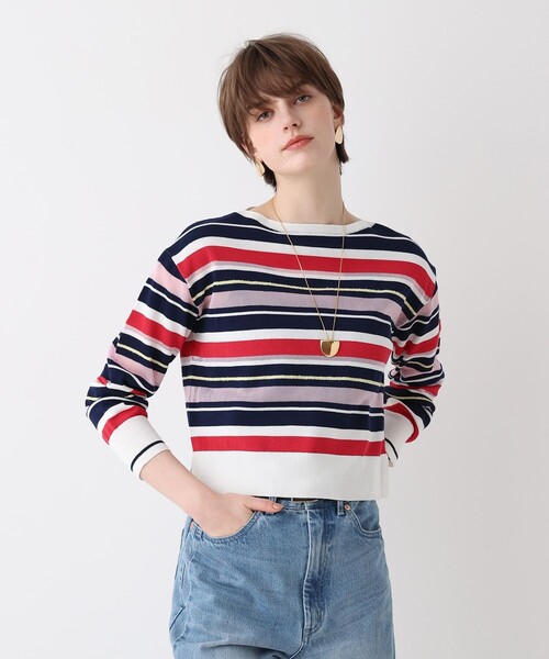 allureville（アルアバイル）の「異素材ＭＩＸマルチボーダープルオーバー（ニット/セーター・レディース・グリーン系その他/レッド系その他・2）」の2枚目の写真