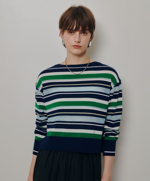 allureville（アルアバイル）の「異素材ＭＩＸマルチボーダープルオーバー（ニット/セーター・レディース・グリーン系その他/レッド系その他・2）」の3枚目の写真