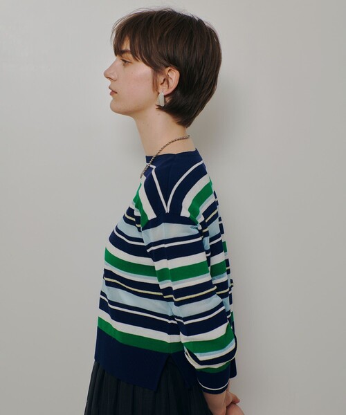 allureville（アルアバイル）の「異素材ＭＩＸマルチボーダープルオーバー（ニット/セーター・レディース・グリーン系その他/レッド系その他・2）」の4枚目の写真