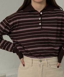 random border polo like over knit / ランダムボーダーポロライクオーバーニット