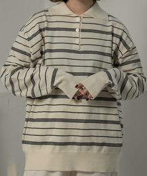 lawgy | random border polo like over knit / ランダムボーダーポロライクオーバーニット(ニット/セーター)