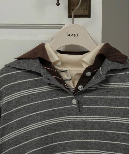 lawgy(ラウジー)の「random border polo like over knit / ランダムボーダーポロライクオーバーニット(ニット/セーター・レディース・ホワイト/ブラウン/グレー・FREE)」の9枚目の写真