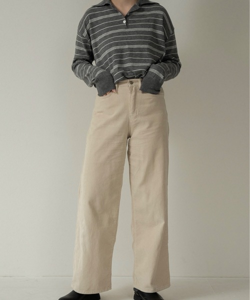 lawgy(ラウジー)の「random border polo like over knit / ランダムボーダーポロライクオーバーニット(ニット/セーター・レディース・ホワイト/ブラウン/グレー・FREE)」の8枚目の写真