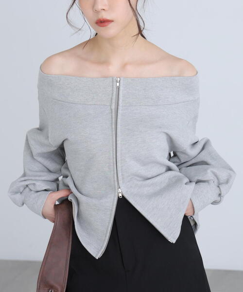 FREE'S MART（フリーズマート）の「◆〈ＭＦＭ〉袖バルーンオフショルＺＩＰカットソー（Tシャツ/カットソー・レディース・グレー系その他/ホワイト系その他・FREE）」の11枚目の写真