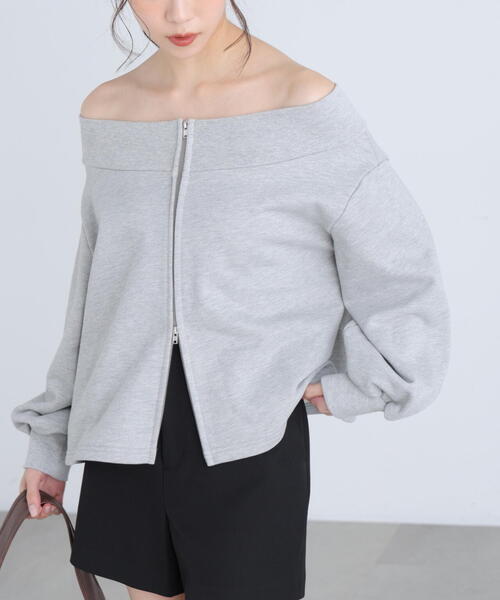 FREE'S MART（フリーズマート）の「◆〈ＭＦＭ〉袖バルーンオフショルＺＩＰカットソー（Tシャツ/カットソー・レディース・グレー系その他/ホワイト系その他・FREE）」の12枚目の写真