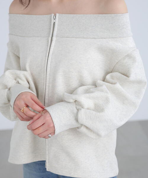 FREE'S MART（フリーズマート）の「◆〈ＭＦＭ〉袖バルーンオフショルＺＩＰカットソー（Tシャツ/カットソー・レディース・グレー系その他/ホワイト系その他・FREE）」の6枚目の写真