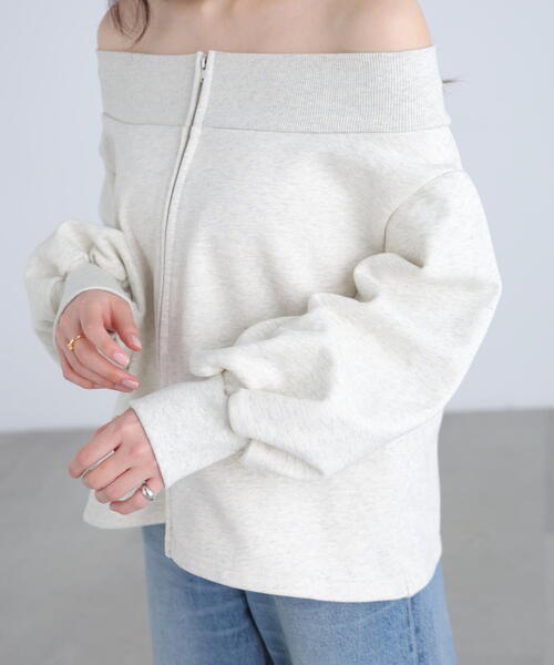 FREE'S MART（フリーズマート）の「◆〈ＭＦＭ〉袖バルーンオフショルＺＩＰカットソー（Tシャツ/カットソー・レディース・グレー系その他/ホワイト系その他・FREE）」の7枚目の写真