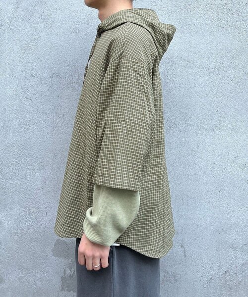 CIAOPANIC（チャオパニック）の「ワッフル袖切替ルーズシャツパーカー（シャツ/ブラウス・レディース・サックスブルー/カーキ/ネイビー・MEDIUM/LARGE）」の11枚目の写真