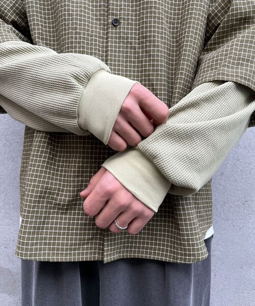 CIAOPANIC（チャオパニック）の「ワッフル袖切替ルーズシャツパーカー（シャツ/ブラウス・レディース・サックスブルー/カーキ/ネイビー・MEDIUM/LARGE）」の15枚目の写真