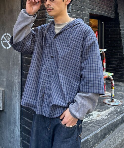 CIAOPANIC（チャオパニック）の「ワッフル袖切替ルーズシャツパーカー（シャツ/ブラウス・レディース・サックスブルー/カーキ/ネイビー・MEDIUM/LARGE）」の17枚目の写真