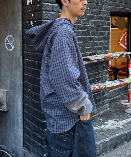 CIAOPANIC（チャオパニック）の「ワッフル袖切替ルーズシャツパーカー（シャツ/ブラウス・レディース・サックスブルー/カーキ/ネイビー・MEDIUM/LARGE）」の19枚目の写真