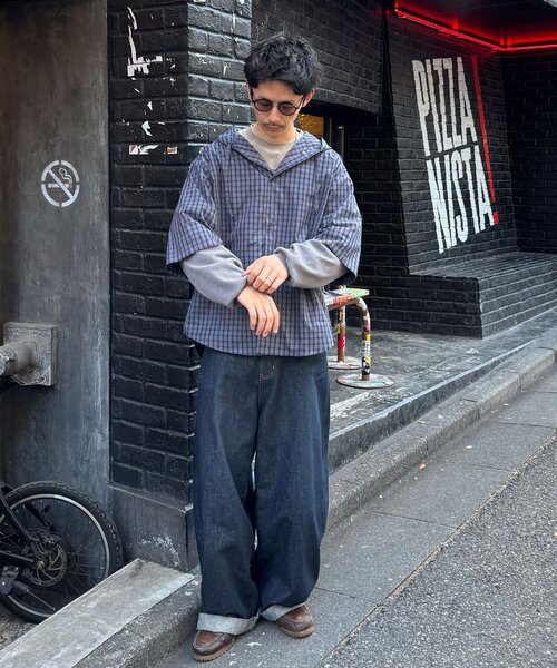 CIAOPANIC（チャオパニック）の「ワッフル袖切替ルーズシャツパーカー（シャツ/ブラウス・レディース・サックスブルー/カーキ/ネイビー・MEDIUM/LARGE）」の21枚目の写真