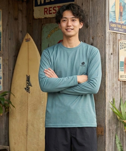 HANGTEN(ハンテン)の「【HANGTEN/ハンテン】ワンポイント刺繍ロングTシャツ 長袖Tシャツ ロンT カジュアル ストリート サーフ アメカジ 刺繍ロゴ(Tシャツ/カットソー・メンズ・ホワイト/ターコイズブルー/グレー/ネイビー・MEDIUM/LARGE/X-LARGE)」の4枚目の写真