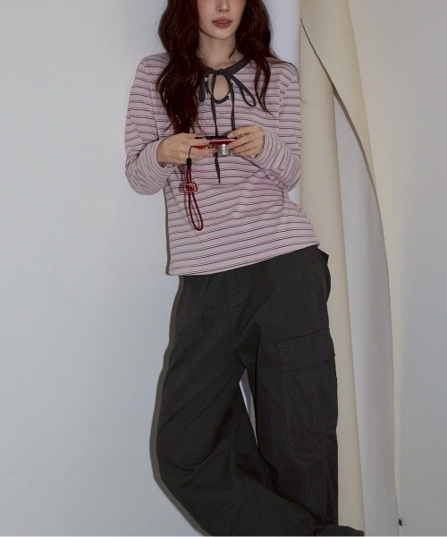 VIBGYOR(ヴィブジョー)の「【LAMPOON】マルチボーダーカットソー(Tシャツ/カットソー・レディース・ピンク・MEDIUM/SMALL/LARGE)」の9枚目の写真