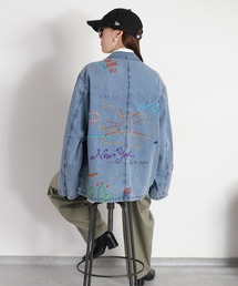 cepo | ラクガキアート刺繍＆プリント デニムカバーオール〈ユニセックス〉(デニムジャケット)