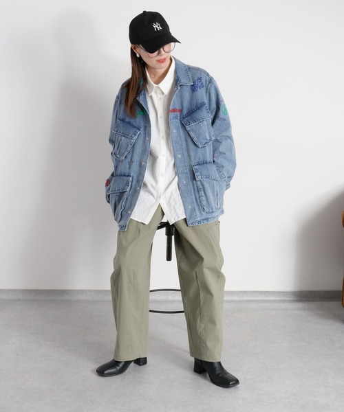 cepo（セポ）の「ラクガキアート刺繍＆プリント デニムカバーオール〈ユニセックス〉（デニムジャケット・レディース・ワンウォッシュ/ライトインディゴブルー・M）」の5枚目の写真