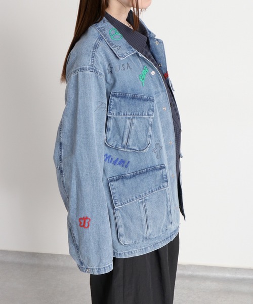 cepo（セポ）の「ラクガキアート刺繍＆プリント デニムカバーオール〈ユニセックス〉（デニムジャケット・レディース・ワンウォッシュ/ライトインディゴブルー・M）」の17枚目の写真