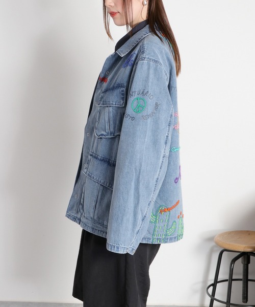 cepo（セポ）の「ラクガキアート刺繍＆プリント デニムカバーオール〈ユニセックス〉（デニムジャケット・レディース・ワンウォッシュ/ライトインディゴブルー・M）」の20枚目の写真