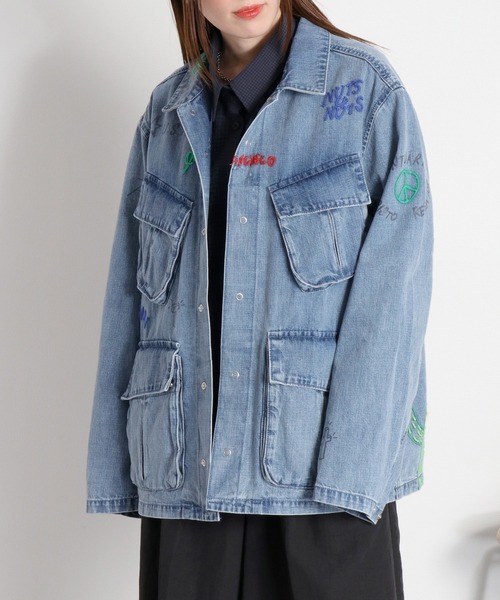 cepo（セポ）の「ラクガキアート刺繍＆プリント デニムカバーオール〈ユニセックス〉（デニムジャケット・レディース・ワンウォッシュ/ライトインディゴブルー・M）」の16枚目の写真