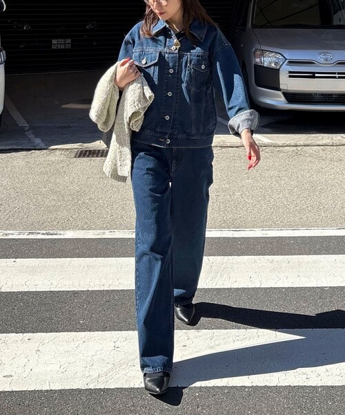 fredy emue(フレディエミュ)の「《セットアップ対応》ワイドテーパードデニムパンツ(デニムパンツ・レディース・ブルー/ネイビー・36/38)」の3枚目の写真