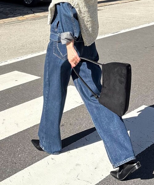 fredy emue(フレディエミュ)の「《セットアップ対応》ワイドテーパードデニムパンツ(デニムパンツ・レディース・ブルー/ネイビー・36/38)」の5枚目の写真