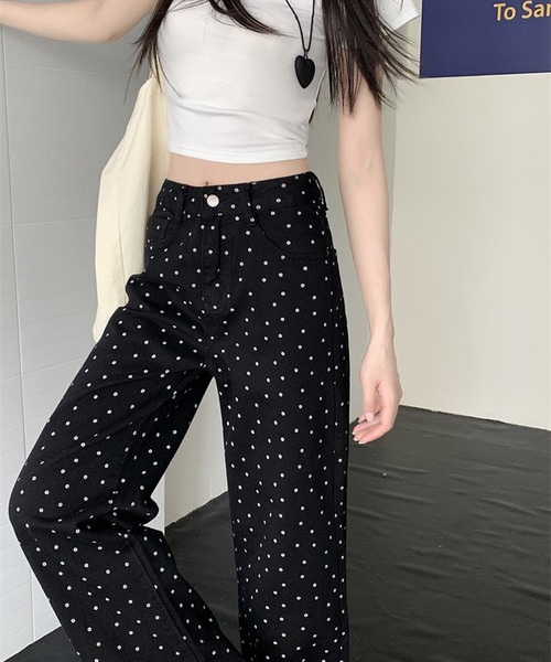 shyam inspiration(シャムインスピレーション)の「小花柄ストレートデニムパンツ(デニムパンツ・レディース・ブラック・L/M)」の9枚目の写真