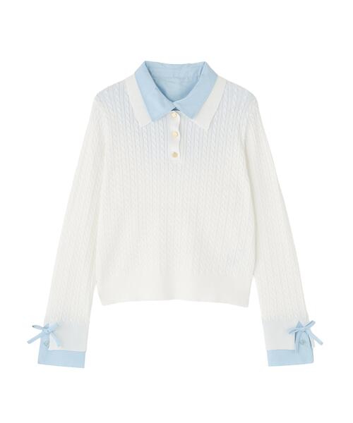 NATURAL BEAUTY BASIC(ナチュラルビューティーベーシック)の「◇シャツドッキングケーブルニット(ニット/セーター・レディース・ホワイト系その他/ブルー系その他6/ピンク系その他・FREE)」の22枚目の写真