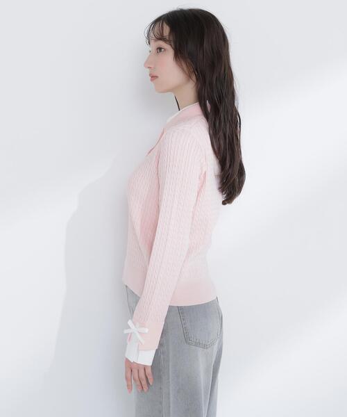 NATURAL BEAUTY BASIC(ナチュラルビューティーベーシック)の「◇シャツドッキングケーブルニット(ニット/セーター・レディース・ホワイト系その他/ブルー系その他6/ピンク系その他・FREE)」の4枚目の写真