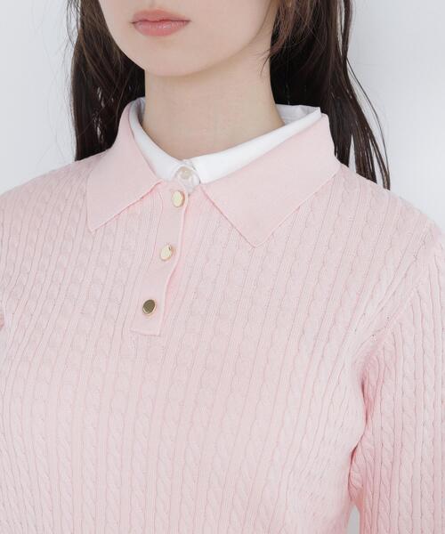 NATURAL BEAUTY BASIC(ナチュラルビューティーベーシック)の「◇シャツドッキングケーブルニット(ニット/セーター・レディース・ホワイト系その他/ブルー系その他6/ピンク系その他・FREE)」の6枚目の写真