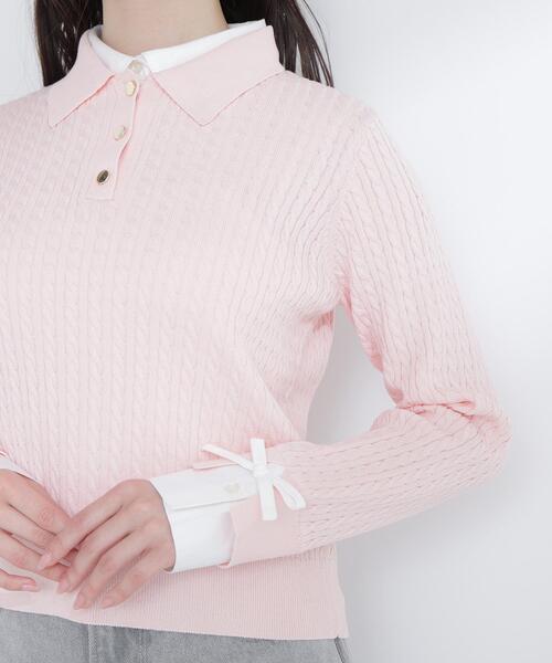 NATURAL BEAUTY BASIC(ナチュラルビューティーベーシック)の「◇シャツドッキングケーブルニット(ニット/セーター・レディース・ホワイト系その他/ブルー系その他6/ピンク系その他・FREE)」の7枚目の写真