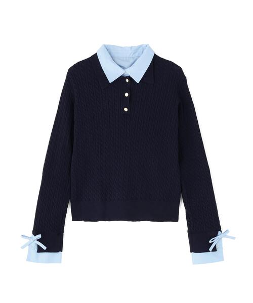 NATURAL BEAUTY BASIC(ナチュラルビューティーベーシック)の「◇シャツドッキングケーブルニット(ニット/セーター・レディース・ホワイト系その他/ブルー系その他6/ピンク系その他・FREE)」の11枚目の写真