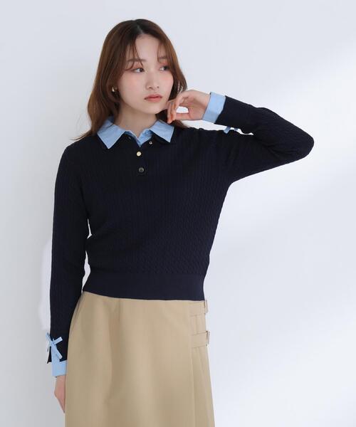 NATURAL BEAUTY BASIC(ナチュラルビューティーベーシック)の「◇シャツドッキングケーブルニット(ニット/セーター・レディース・ホワイト系その他/ブルー系その他6/ピンク系その他・FREE)」の17枚目の写真