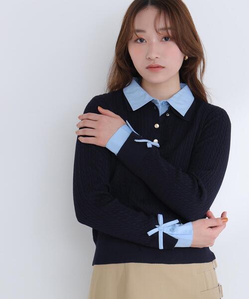 NATURAL BEAUTY BASIC(ナチュラルビューティーベーシック)の「◇シャツドッキングケーブルニット(ニット/セーター・レディース・ホワイト系その他/ブルー系その他6/ピンク系その他・FREE)」の19枚目の写真