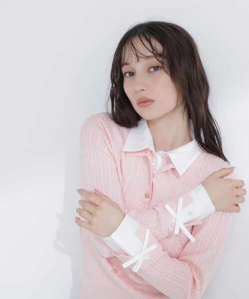 NATURAL BEAUTY BASIC(ナチュラルビューティーベーシック)の「◇シャツドッキングケーブルニット(ニット/セーター・レディース・ホワイト系その他/ブルー系その他6/ピンク系その他・FREE)」の3枚目の写真