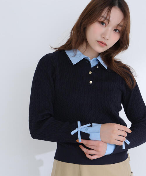 NATURAL BEAUTY BASIC(ナチュラルビューティーベーシック)の「◇シャツドッキングケーブルニット(ニット/セーター・レディース・ホワイト系その他/ブルー系その他6/ピンク系その他・FREE)」の2枚目の写真