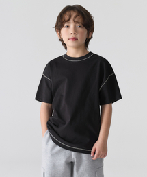 コントラストカバー ステッチ オーバーサイズ Tシャツ [ブラック]