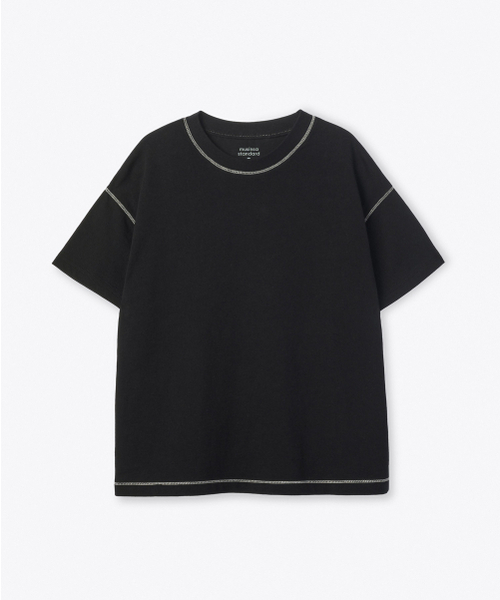 MUSINSA STANDARD KIDS（ムシンサスタンダードキッズ）の「コントラストカバー ステッチ オーバーサイズ Tシャツ [ブラック]（Tシャツ/カットソー・レディース・その他・100/110/120/130/140/150/160）」の2枚目の写真