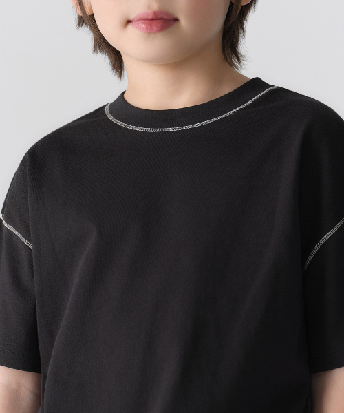 MUSINSA STANDARD KIDS（ムシンサスタンダードキッズ）の「コントラストカバー ステッチ オーバーサイズ Tシャツ [ブラック]（Tシャツ/カットソー・レディース・その他・100/110/120/130/140/150/160）」の4枚目の写真