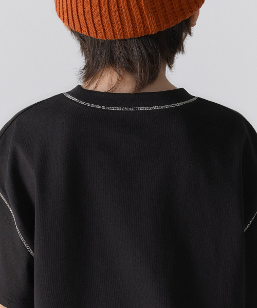 MUSINSA STANDARD KIDS（ムシンサスタンダードキッズ）の「コントラストカバー ステッチ オーバーサイズ Tシャツ [ブラック]（Tシャツ/カットソー・レディース・その他・100/110/120/130/140/150/160）」の5枚目の写真