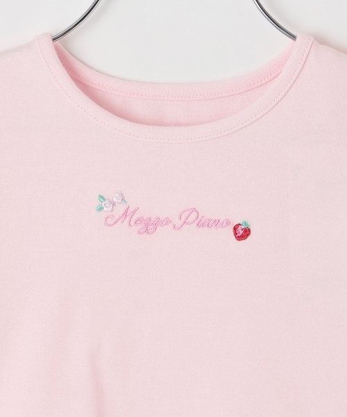 mezzo piano(メゾピアノ)の「イチゴ刺しゅうチュール袖 Tシャツ(Tシャツ/カットソー・キッズ・ピンク/オフホワイト・120cm/110cm/100cm/90cm)」の4枚目の写真