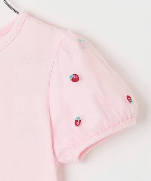 mezzo piano(メゾピアノ)の「イチゴ刺しゅうチュール袖 Tシャツ(Tシャツ/カットソー・キッズ・ピンク/オフホワイト・120cm/110cm/100cm/90cm)」の7枚目の写真