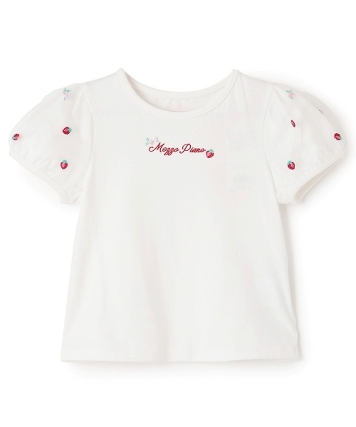 mezzo piano(メゾピアノ)の「イチゴ刺しゅうチュール袖 Tシャツ(Tシャツ/カットソー・キッズ・ピンク/オフホワイト・120cm/110cm/100cm/90cm)」の12枚目の写真