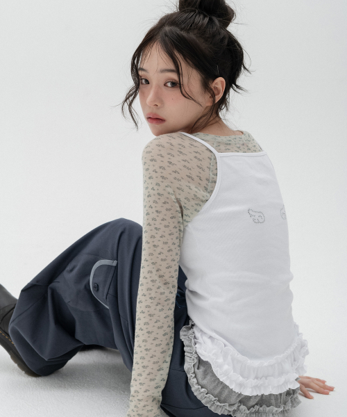 HIGH SCHOOL DISCO(ハイスクールディスコ)の「エンジェルウィングスホットフィックスフリルスリーブレス_ホワイト(Tシャツ/カットソー・レディース・その他・FREE)」の2枚目の写真