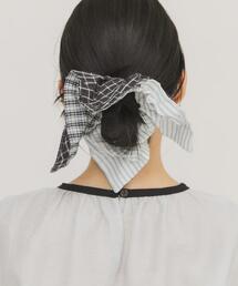 KBF | チェックストライプコンビシュシュ(ヘアゴム)