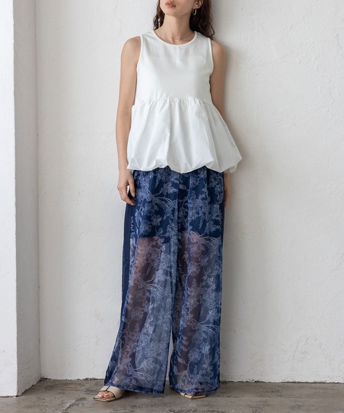 VitaFelice（ヴィータフェリーチェ）の「フラワーシアーメッシュサイドラインパンツ（その他パンツ・レディース・ベージュ/ネイビー/ブラック・FREE）」の3枚目の写真