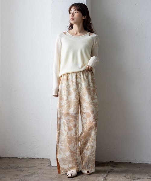 VitaFelice（ヴィータフェリーチェ）の「フラワーシアーメッシュサイドラインパンツ（その他パンツ・レディース・ベージュ/ネイビー/ブラック・FREE）」の9枚目の写真