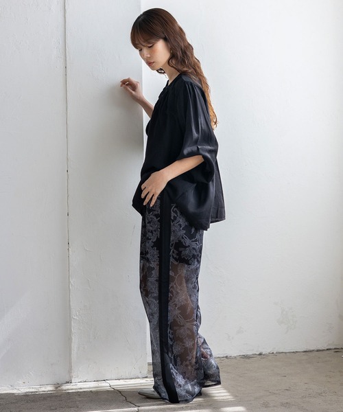 VitaFelice（ヴィータフェリーチェ）の「フラワーシアーメッシュサイドラインパンツ（その他パンツ・レディース・ベージュ/ネイビー/ブラック・FREE）」の14枚目の写真