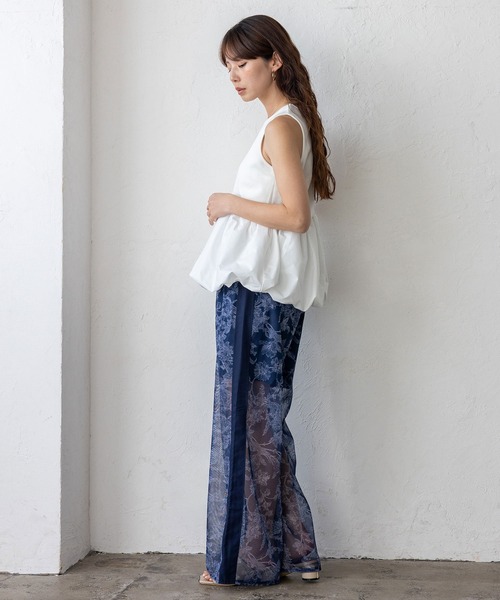 VitaFelice（ヴィータフェリーチェ）の「フラワーシアーメッシュサイドラインパンツ（その他パンツ・レディース・ベージュ/ネイビー/ブラック・FREE）」の10枚目の写真